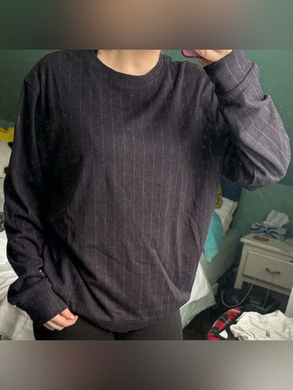 H&M Navy Blue Pinstripe Crewneck Sweater